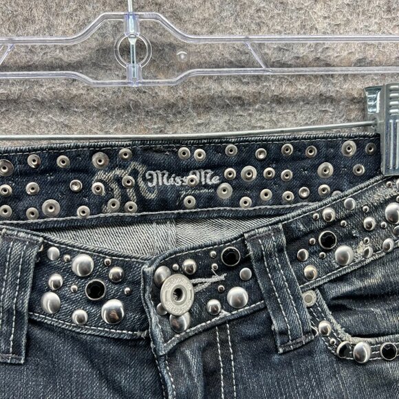 Miss Me Jeans Womens 26 Anchorage Studded Flare Distressed Denim Blue Bootcut - Picture 9 of 12